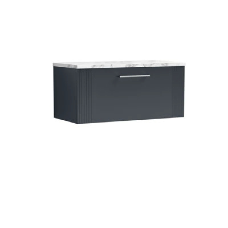 Image of Nuie Deco Wall Hung 1-Drawer Vanity Unit & Bellato Grey Laminate Worktop, Counter Top Vanity Unit In Soft Black, 800mm