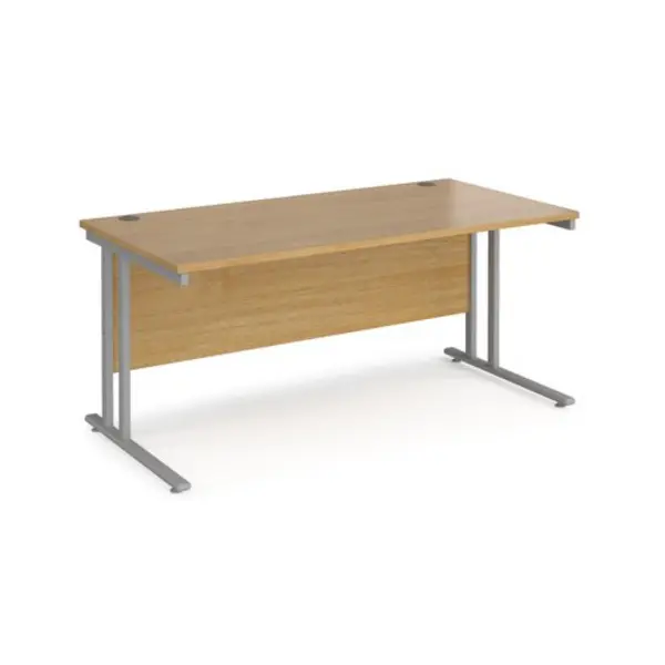 Image of Office Desk 1600mm Rectangular Desk With Cantilever Leg Oak Tops With Silver Frames 800mm Depth Maestro 25