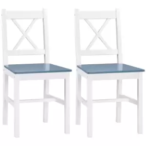 Image of HOMCOM Dining Chairs Set of 2, Pine Wood Kitchen Chairs with Cross Back, Solid Structure for Living Room and Dining Room, White