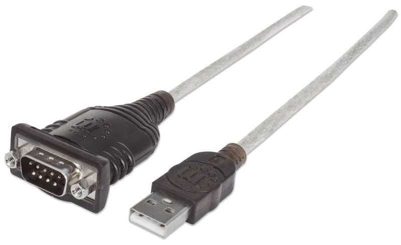 Image of Manhattan Manhattan USB-A to Serial Converter cable, 45cm, Male to Male, Serial/RS232/COM/DB9, Prolific PL-2303HXD Chip, Black/Silver cable, Three Yea