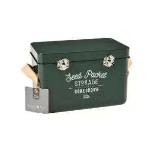 Image of Burgon & Ball Leather Handled Seed Packets Storage Tin - Frog