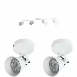 Image of Quad Ceiling Spot Light & 2x Matching Wall Lights Matt White Adjustable Shade