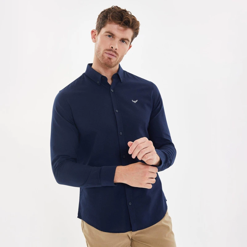 Image of Threadbare Oxford Cotton Slim Fit Short Sleeve Shirt Navy male M