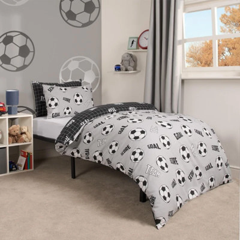 Image of OHS OHS Football Duvet Cover Set Reversible Kids Bedding Quilt Pillowcase in Grey Size: Double Grey Double Unisex 5027434171361