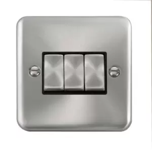 Image of Click Scolmore Deco Plus Satin Chrome 3 Gang 2 Way Plate Switch 10A With Black Ingot - DPSC413BK