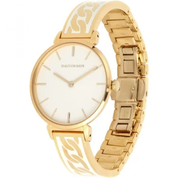 Image of Curb Chain Cream & Gold Bangle Watch