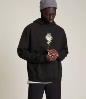 Image of AllSaints Mens Wreath Pullover Hoodie, Washed Black, Size: M
