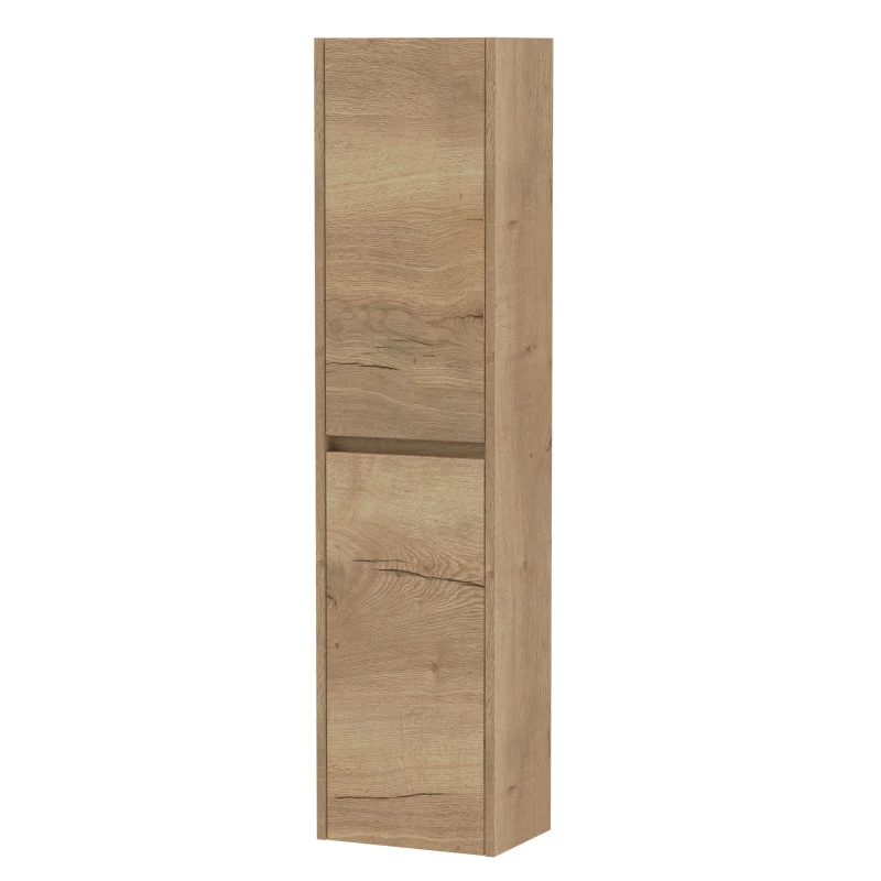 Image of Balterley Square Wall Hung 2 Door Tall Bathroom Unit, 350mm Autumn Oak Brown