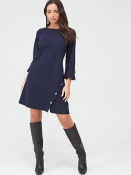 Image of Wallis Gold Stud Crepe Shift Dress - Navy, Blue, Size 10, Women