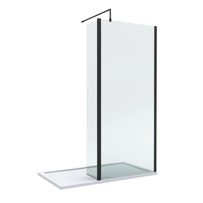 Image of Balterley 8mm Glass Wetroom Screen & Return Matt Black & Tray 1400 x 900mm Black Unisex