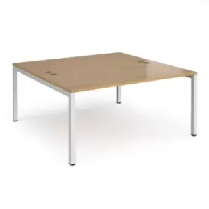 Image of Bench Desk 2 Person Rectangular Desks 1600mm Oak Tops With White Frames 1600mm Depth Connex