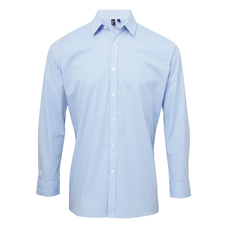 Image of Premier Premier Men Microcheck Long Sleeve Shirt in Light Blue Size: X-Small Light Blue XS Male 5057520101835
