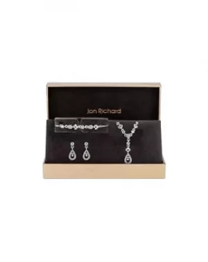 Image of Jon Richard Silver Plated Clear Crystal Floral Matching Set