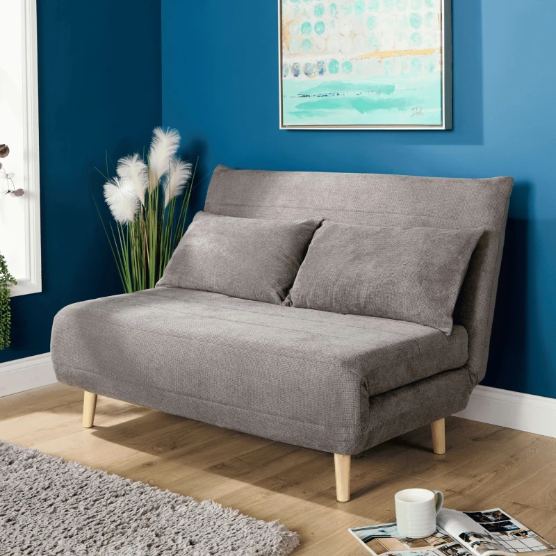 Image of Home Source Lorena Double Clic Clac Grey Upholstered Sofa Bed Lounger Chair