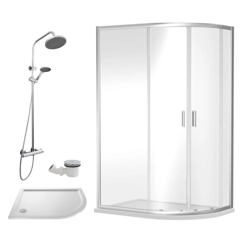 Image of Balterley Offset Right Quadrant Tray Round Shower Waste 1200x 800mm Silver unisex