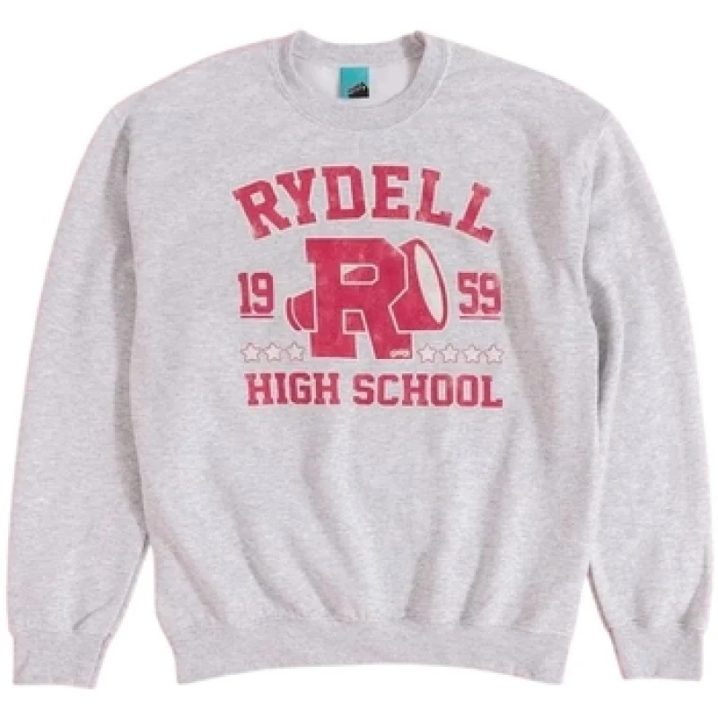 Image of Grease Mens Rydell High School Sweatshirt in Grey Size: Medium Grey Male M