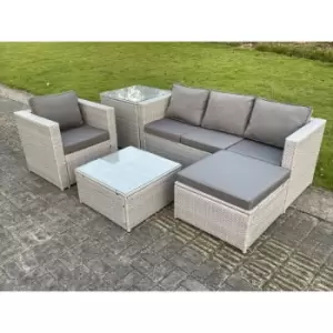 Image of Fimous 4 Seater Outdoor Light Grey PE Rattan Lounge Sofa Set with Square Coffee Table and Big Footstool