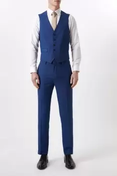 Image of Slim Fit Blue Birdseye Waistcoat