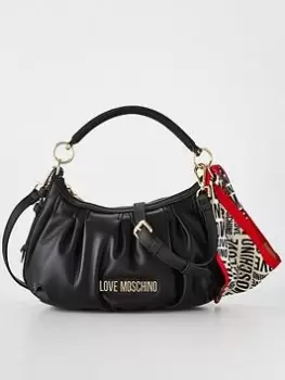 Image of Love Moschino Ruched Detail Hobo Bag With Detachable Scarf - Black
