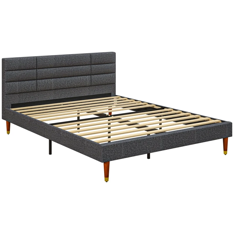 Image of Homcom 5ft Upholstered King Bed Frame W/ Wooden Slat No Box Spring Needed 831-798V73GY