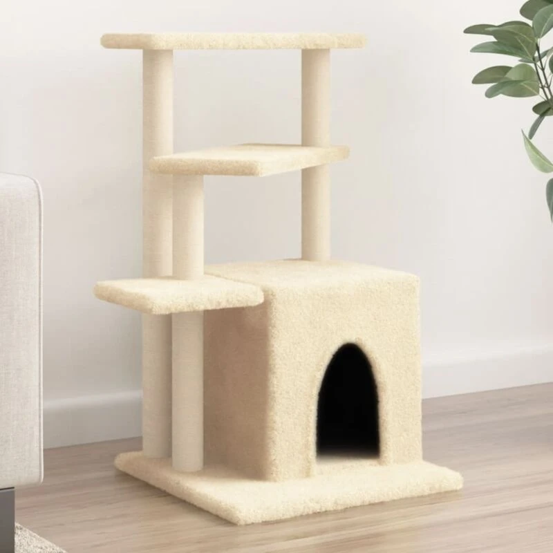 Image of vidaXL Cat Tree with Sisal Scratching Posts Cream 83.5 cm, Cream 172121