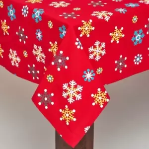 Image of Cotton Christmas Red Snowflake Tablecloth, 54 x 70" - Red - Homescapes