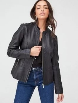 Image of Wallis Ponte Side Panel Faux Leather Jacket - Black, Size 8, Women