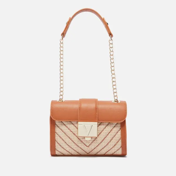 Image of Valentino Tribeca Faux Leather and Rattan Flap Bag Cream female VBS7NR05F29