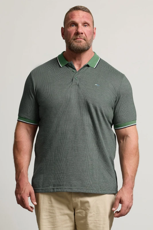 Image of BadRhino Fine Stripe Tipped Polo Shirt Green