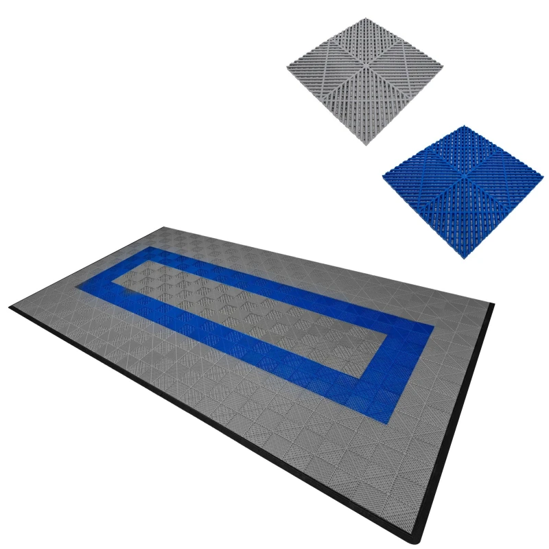Image of Monstershop Vented Garage Floor Tiles Grey (x90), Blue (x30) with Edges (x46) Grey
