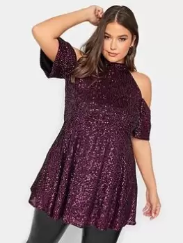 Image of Yours Sequin Choker Cold Shoulder, Pink, Size 18, Women