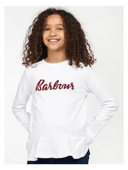 Image of Barbour Girls Rebecca Frill Long Sleeve T-Shirt - White, Size Age: 10-11 Years, Women