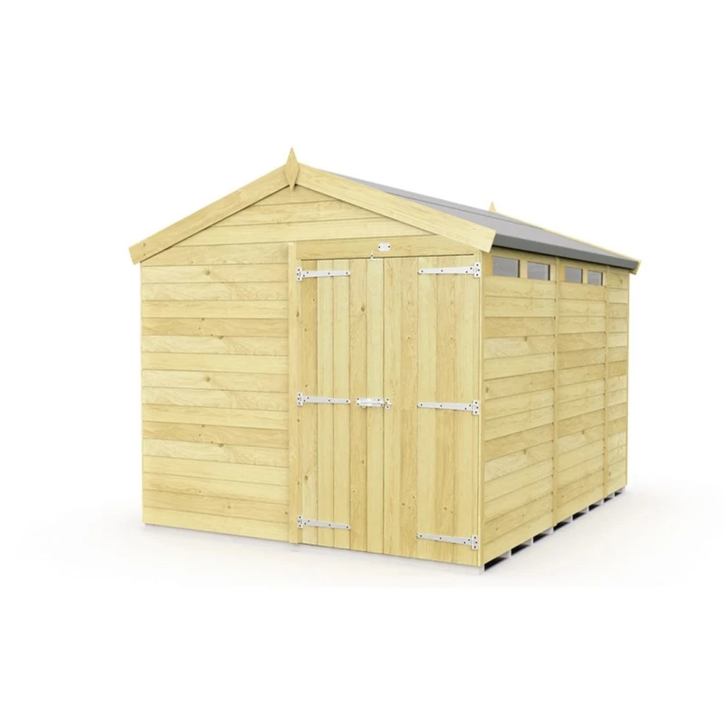 Image of Buttercup Farm 8 x 11 Feet Apex Security Shed - Double Door - L329 x W231 x H217cm in Brown Brown Unisex