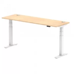 Image of Air 1800 x 600mm Height Adjustable Desk Maple Top Cable Ports White Leg