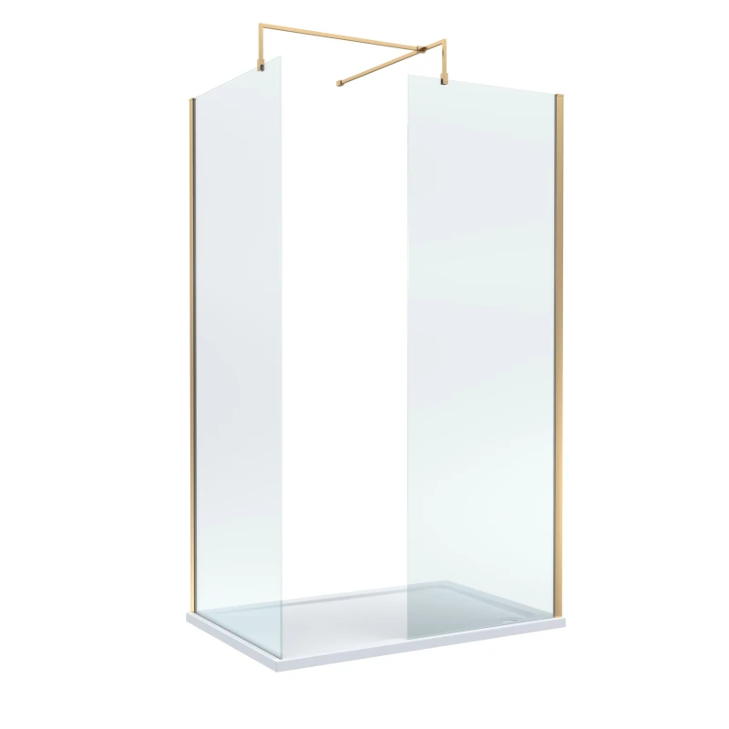 Image of Balterley 8mm Glass Wetroom Screens Brushed Brass Profile and Tray 1200 x 700mm White