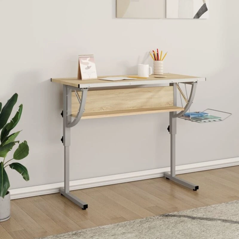 Image of VIDAXL Craft Desk Sonoma Oak&Grey 110x53x(58-87)cm Engineered Wood&Steel Vidaxl 8720286817131