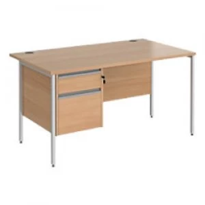 Image of Straight Desk with Beech Coloured MFC Top and Silver H-Frame Legs and 2 Lockable Drawer Pedestal Contract 25 1400 x 800 x 725mm