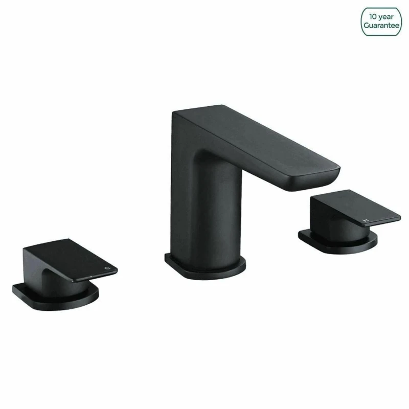 Image of Nes Home Designer Matt Black Bath Filler Taps Basin Mixer 4 Tap Hole Deck Mounted Black Unisex