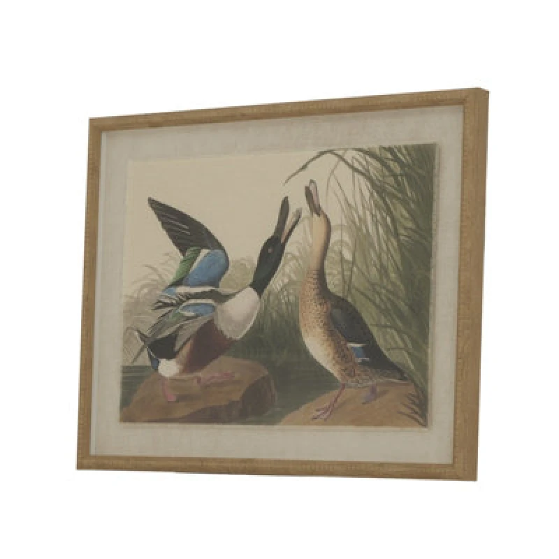 Image of Flora & Fauna Collection Mallards On Linen In Beaded Frame