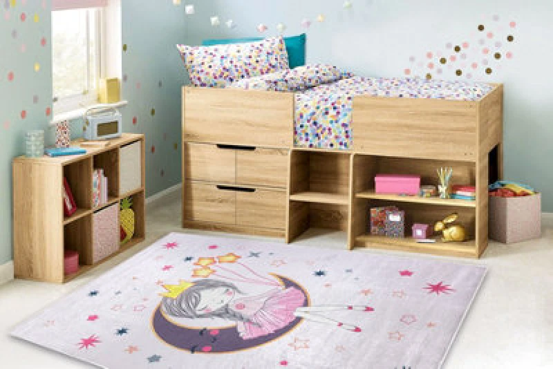 Image of RugsX Bambino 48060 Washing Carpet Princess, Stars For Children Anti Slip - Pink 80X150 Cm