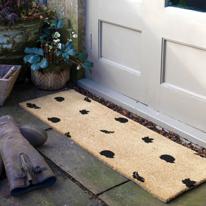 Image of Artsy Mats Hedgehog Autumn Leaves Patio Doormat Beige unisex
