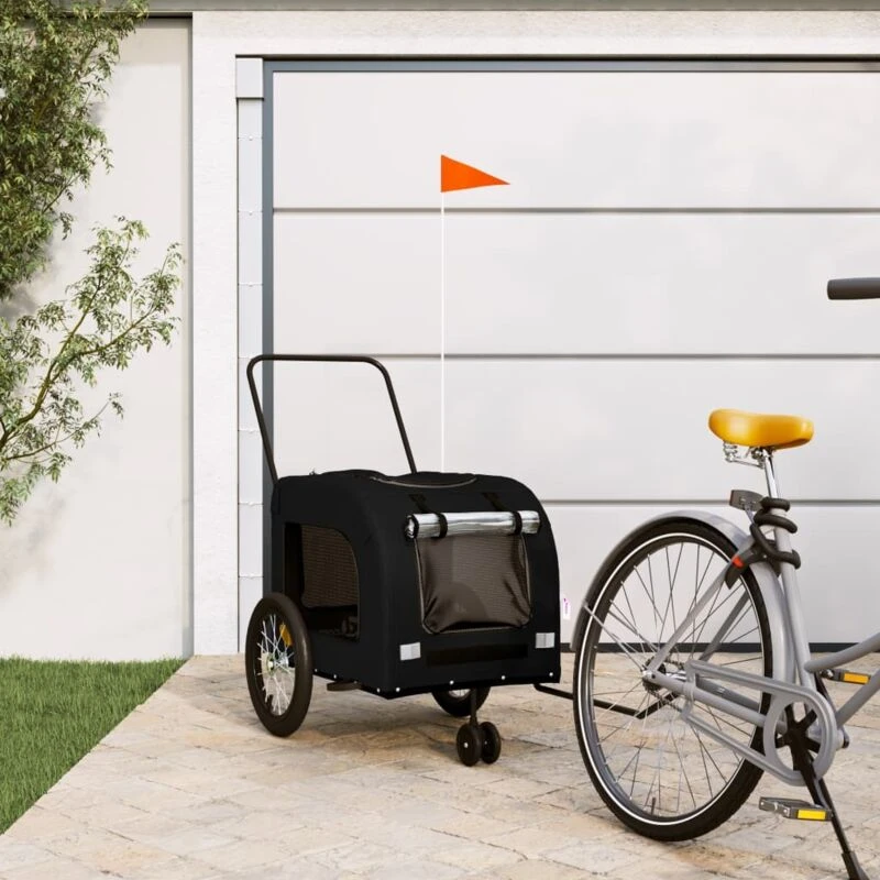 Image of vidaXL Pet Bike Trailer Black Oxford Fabric and Iron, Black 93856