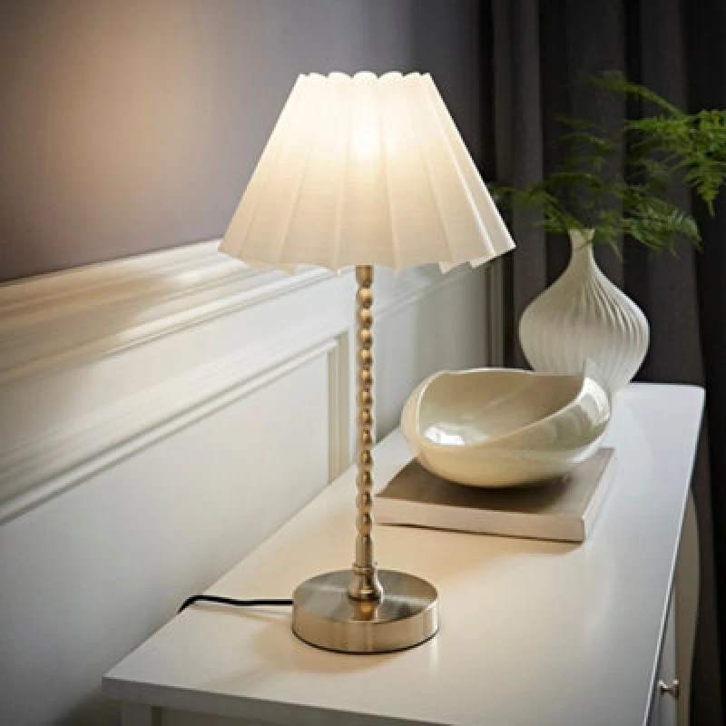 Image of Valuelights Maeve White Scallop Pleated Taper Shade Brushed Chrome Bobbin Table Lamp & Bulb