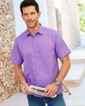 Image of Cotton Traders Mens Short Sleeve Soft Touch Shirt in Purple