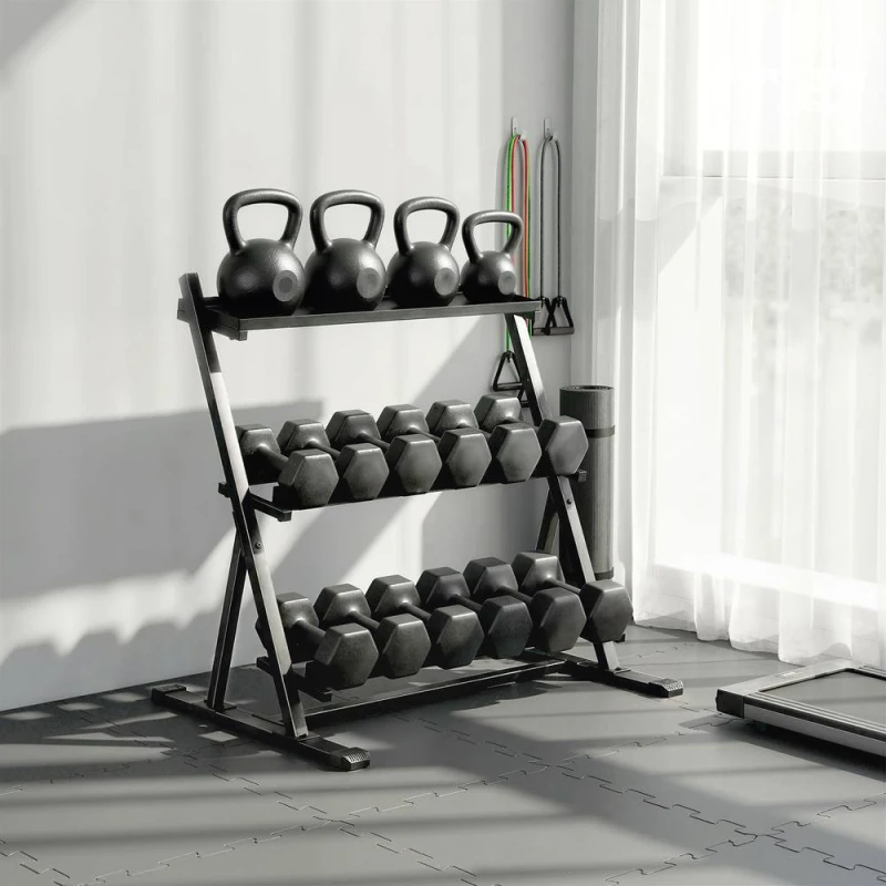 Image of SPORTNOW Dumbbell Rack 3-Tier Weight Organiser for Home Gym 200 KG Capacity in Black Unisex