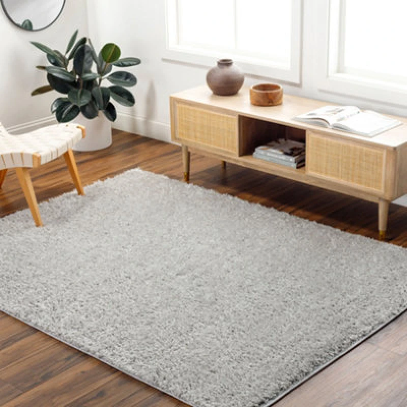 Image of Livabliss Shaggy Solid Color Plush Pile Light Grey Soso Area Rug 160 X 213cm - Easy Care, Non Shedding, Ideal For Living Room & Bedroom