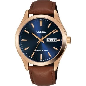 Image of Lorus RXN56DX9 Mens Blue Dial & Brown Leather Strap Watch