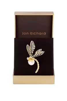 Image of Gold Plated Dragonfly And Pearl Brooch - Gift Boxed