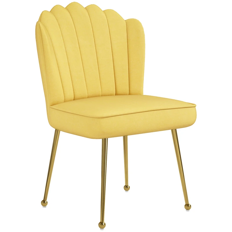 Image of HOMCOM Yellow Velvet-Feel Shell Accent Chair Home Bedroom Lounge Metal Legs - Yellow TJ Hughes 5061025012336