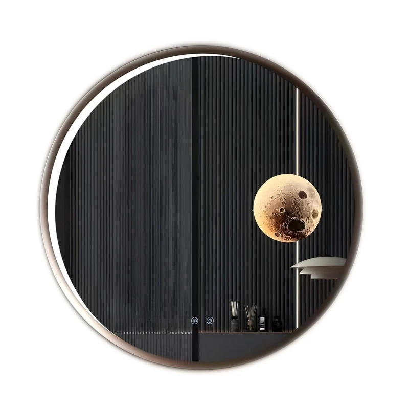 Image of ENER-J Round LED Mirror with Moon Design - 70cm in White Size: 100cm x 100cm White Unisex 100cm x 100 cm